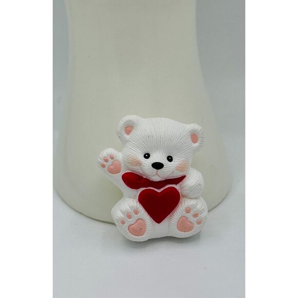 Hallmark Jewelry - Valentines Lapel Pin Brooch Hallmark White Teddy Bear Pink Heart Paw VTG 1986